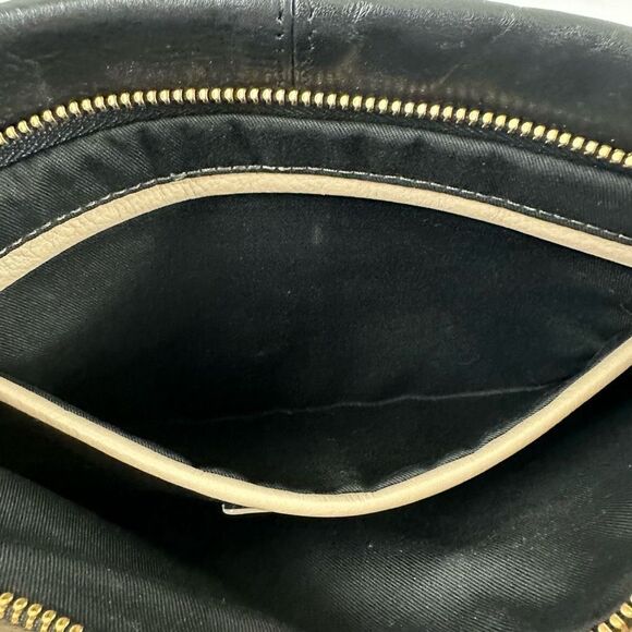 Halogen Colorblock Leather Clutch Black And Tan Top Zipper With Tassle - Picture 6 of 9